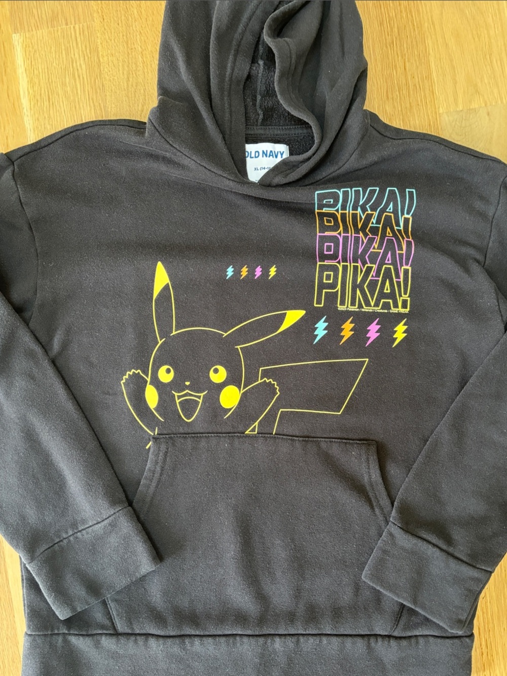 Old Navy Black Pikachu Graphic Hoodie with Neon Print